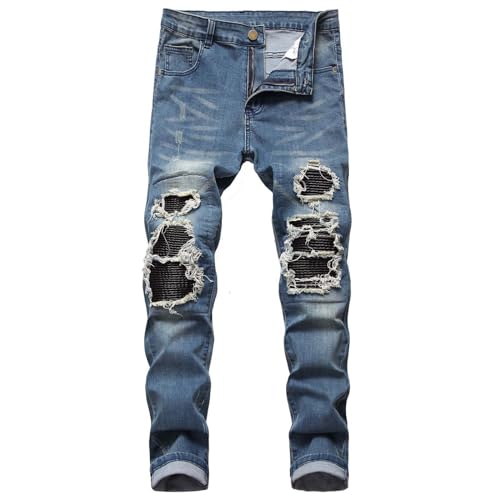 Men's Jean Ripped Slim Fit Straight Leg Denim Pants Stretch Skinny Distressed Comfort Fashion Biker Denim Pants Jeans
