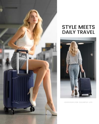 LOVEVOOK Carry on Luggage, PC Hard Shell Suitcases with wheels, 20-Inch Carry On Luggage with USB Port, Lightweight 6.9lb, Fits 15.6", 45L Capacity for Travel & Business（1PC）2