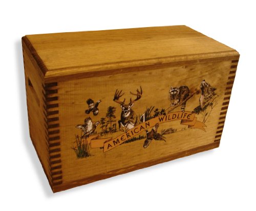 Evans Sports Wooden Ammo/Accessory, Storage and Home/Cabin Décor Box with Hinged Lid, Color Wildlife Collage Print