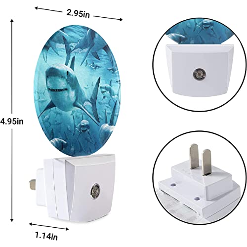 Image of EKOBLA Deep Ocean Shark Night Light for Kids, Underwater Sea Creature Design Plug in with Dusk to Dawn Sensor, 0.5W Energy Saving, Soft Warm Nightlight for Bathroom Hallway