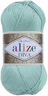 Alize Diva Silk Effect 100% Microfiber Acrylic Yarn 1 Ball skeins 100gr 383yds Color (463 - Light Aqua)