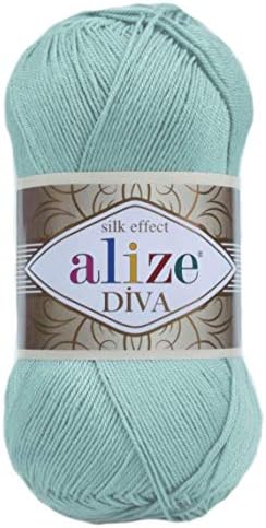 Alize Diva Silk Effect 100% Microfiber Acrylic Yarn 1 Ball skeins 100gr 383yds Color (463 - Light Aqua)