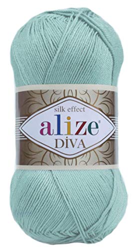 Alize Diva Silk Effect 100% Microfiber Acrylic Yarn 1 Ball skeins 100gr 383yds Color (463 - Light Aqua)