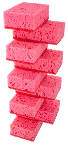 Image of Pink Multi Use Scrub Sponges. Made in Europe. 9 Pack, 4.3x2.8x1.4 inches. Odorless Heavy Duty & Non Scratch Fiber. Durable and Delicate Scrubber for Kitchen & Bathroom, Housekeeping & Outdoors
