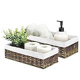 Decorative Wicker Storage Basket with Liner, Handmade Large Wicker Storage Basket for Organizing, Toilet Paper Basket Storage Basket for Toilet Tank Top Decorative Basket for Closet, Bedroom, Bathroom