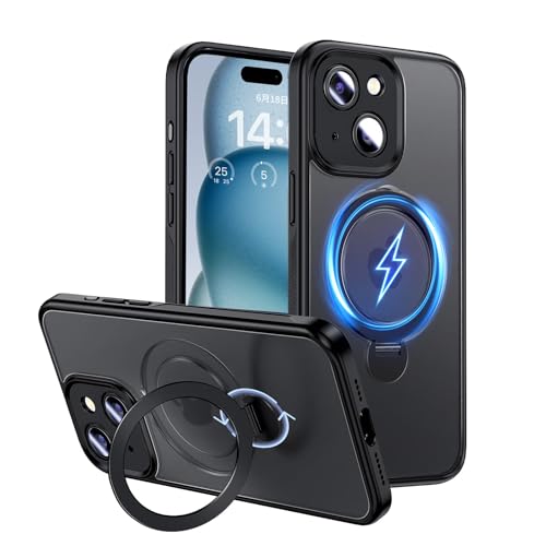 Magic John �Ή���phone15�p�P�[�X �B�����[�X�^���h 360°��] �Ή�iPhone 15�p �P�[�X ������ �ϏՌ� TPU���t���[�� �Y���ɂ��� �z�R���t���ɂ��� �u���b�N