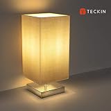 Bedside Table Lamp,TECKIN Minimalist Linen Bedroom Light, LED Modern Nightstand...