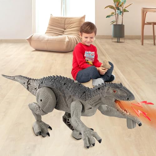 Remote Control Realistic Dinosaur Toys with LED Light & Roaring Sound,2.4Ghz RC Realistic Dinosaur Robot for Boys,Rechargable Jurassic Dinosaur Toys for Kids Boys Girls 3 4 5 6 7 8 9 Years Old