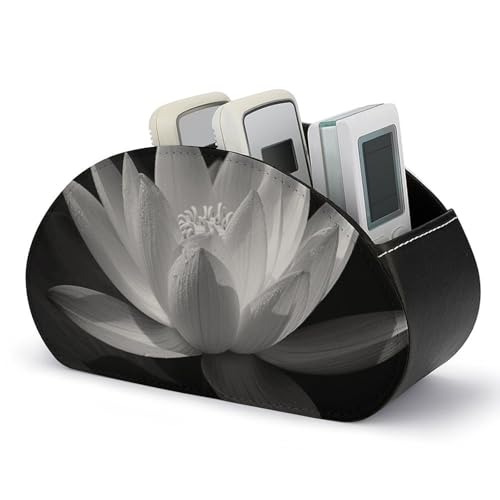 Support de télécommande Lotus noir et blanc à 5 compartiments en cuir PU pour salon - 2