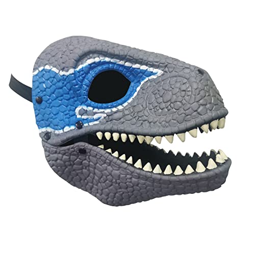 Dinosaur Dino Mask Moving Jaw Kids Open Mouth Horror Dinosaur Headgear Halloween Party Cosplay Costume Scared Mask Adult (Blue, Adult) #TOP3