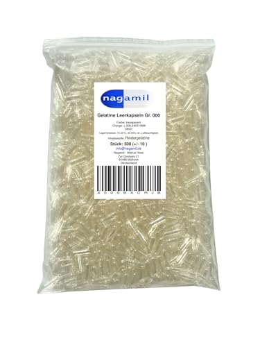 500 Gelatine Leerkapseln transparent Gr. "000"