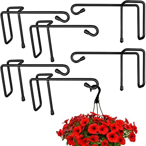 Vinyl Fence Hooks, Patio Hangers Decorative Black Powder Coated Steel Fence Hangers Suitable for Hanging Flower Baskets - Wind Chimes - Planters - Bird Feeders -Lights (6 Pack-Black)