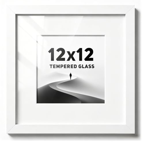 Picrit 12x12 White Wooden Picture Frame, Tempered Glass