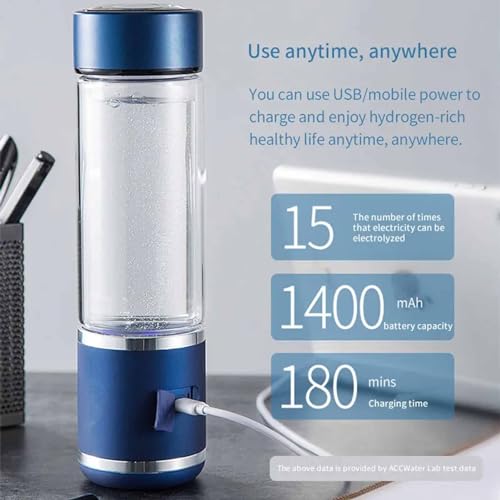 300ML 2000ppb Hydrogen Water Generator Bottle, Antioxidants Hydrogen Bottle, Portable Ion Hydrogen Generator, Rechargeable, for Home Travel Office