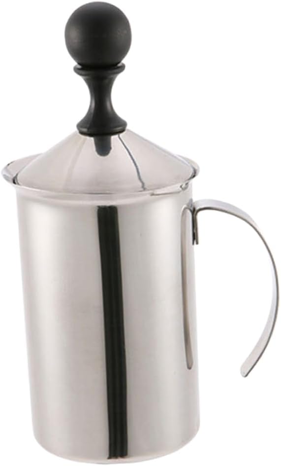 Mikinona Manual Stainless Steel Milk Frother Pitcher Hand Pump Coffee Foamer Cup for Home and Travel Create Creamy Lattes and Cappuccinos