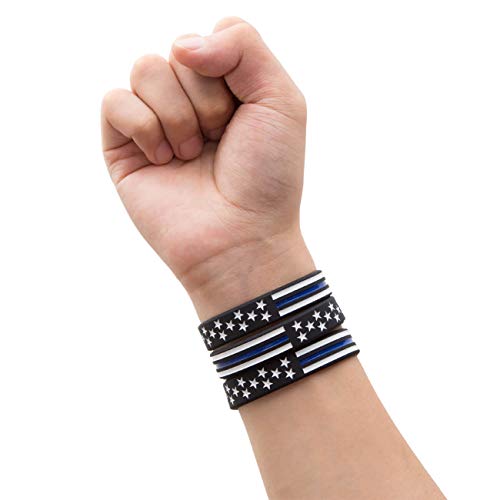 Sainstone Thin Blue Line American Flag Police Bracelets - Blue Lives Matter Silicone Rubber Wristband Band Set - Support Law Enforcement for Policeman's Prayer Gifts for Police Officers Cops (3-Pack) - Thumbnail 5