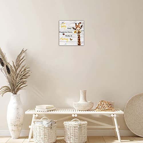 Fotric Giraffe Wall Art Decor Cute Giraffe Sunflower Butterfly Picture Wall Decor Home Kids Room Nursery Decor Animal Canvas Wall Art Framed Painting (Wooden Frame8''X8'',Giraffe) #TOP1