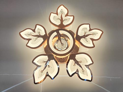 Image of swanart LumiLeaf Crystal Chandelier: Modern Rose Gold Ceiling Light with Dimmable 3-Color LEDs, Remote Control, Elegant Leaf Design for Dining Room, Living Room, Bedroom, Hallway