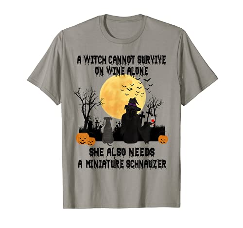 Witch Wine And Miniature Schnauzer Dog Halloween Costume Camiseta