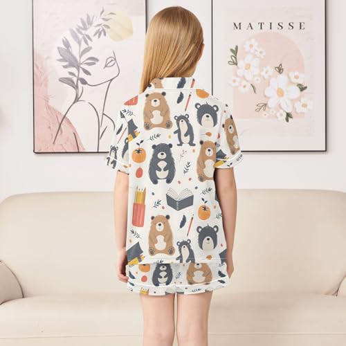 ALAZA Bear Funny Leaves Pajamas Satin Pajama Set Short Sleeve Button Down Sleepwear4