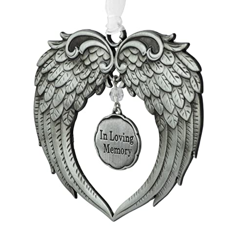 Christmas Tree Ornament Angel Wing Metal Silver Hanging Design Charm Holiday Decorative Pendant Gift Keepsake Luxurious Silk Ribbon & Red Gift Bag-In Loving Memory #TOP1