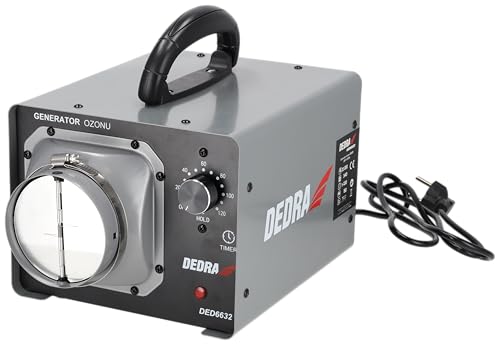 Generador de ozono 20 g/h, DEDRA DED6632, Desinfección avanzada, Eliminación de microorganismos, Ventilador integrado, Manguera flexible con conexión, Temporizador automático, Carcasa resistente