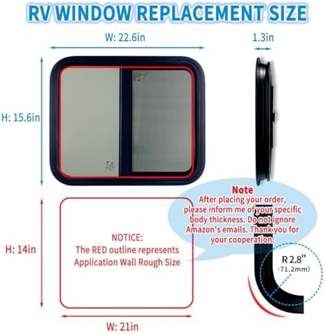 28" x 16" RV Window Replacement - Aluminum Alloy Horizontal Sliding with Screen, High Privacy Tinted for Horse Trailer, Camper, C Van - Durable & Stylish
