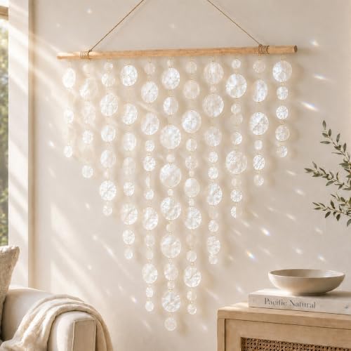 Capiz Shell Wall Hanging, Coastal Wall Decor, Handmade Art