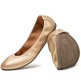 goldene ballerinas asos  katliu Ballerinas Damen Leder Mokassin Frauen Bequeme Slip On Flach Geschlossene Ballerinas(204 Gold, 36 CN/ 34 EU)