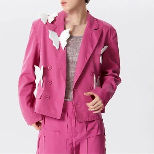 Men's Suit Jacket Patchwork Lapel Long Sleeve Double-Breasted Loose Street Fashion Thin Jacket3
