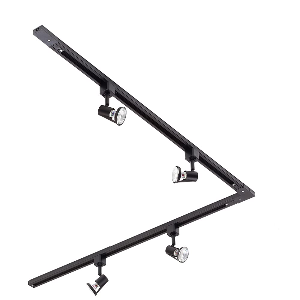 Litecraft Kitchen Track Light with Harlem Fixture & GU10 LED Bulbs - (Black, 2 M L-Shaped 4 Light)