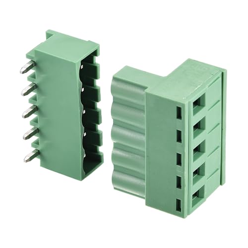 TA-VIGOR 5-Pin 5.08mm Pitch Right Angle PCB Screw Terminal Block Connector, PCB Connectors, 300V 15A, Green, 15 Sets