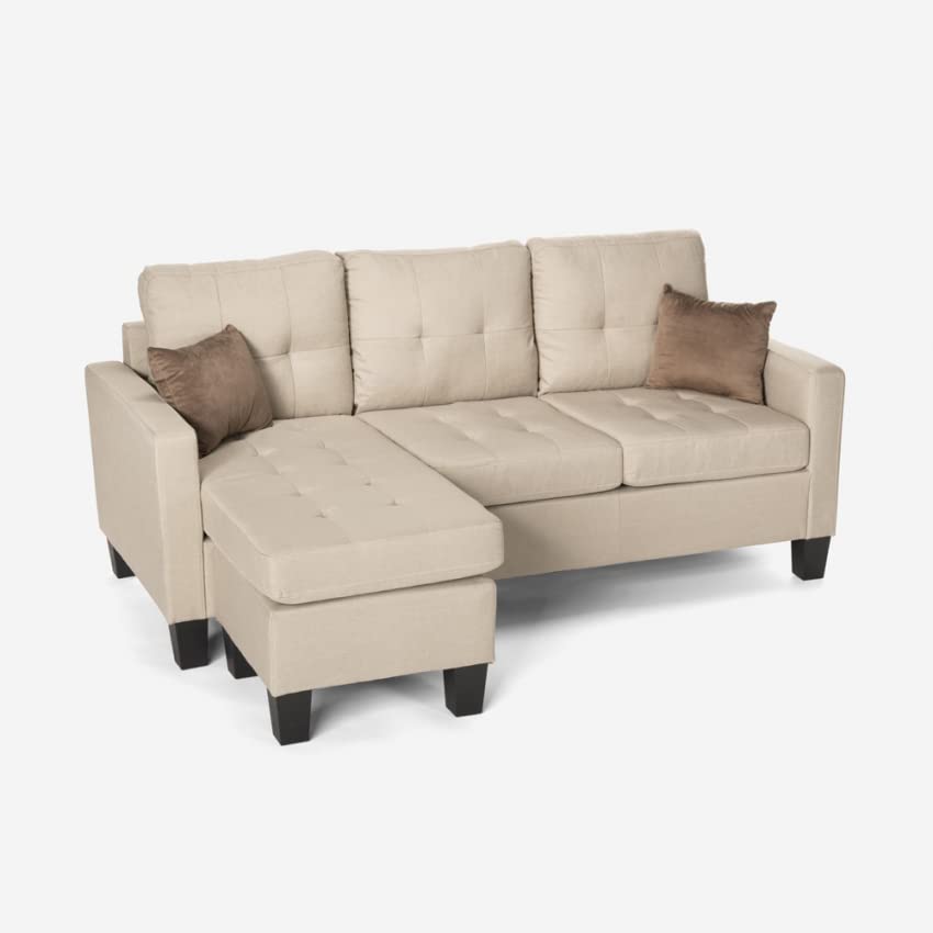 Produce Shop Divano Moderno angolare 3 posti Pouf 2 Cuscini Soggiorno Remissus - Beige