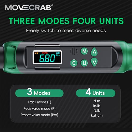 3/8" Adjustable Digital Torque Wrench, Interchangeable Head, 5-99.6 Ft-lb by MOVECRAB - Image 7