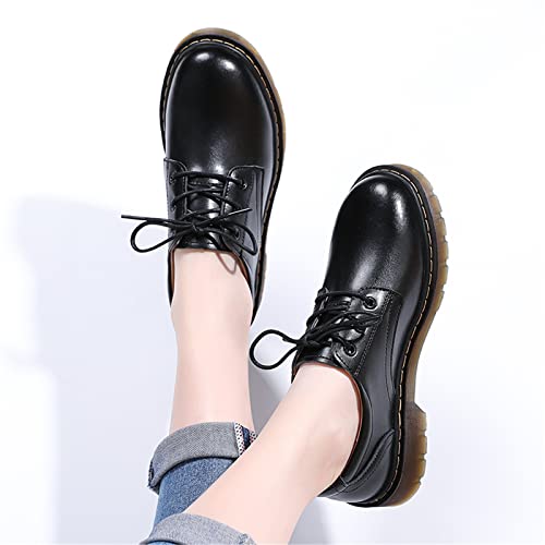 Women's Classic Oxfords Shoes Round Toe Leather Low Block Heels Lace-Up Slip-On Non-Slip Flats Work Office Dress Oxford Shoes Black Us Size 6 #TOP4