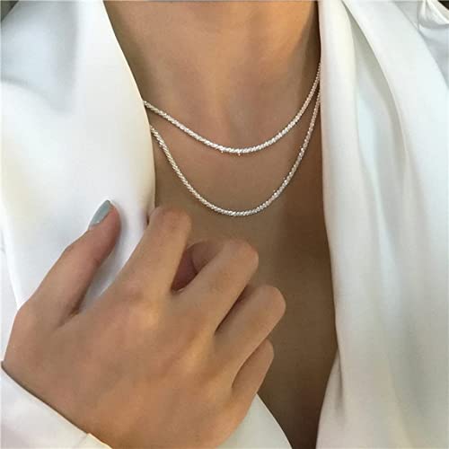 Viromy Silver Shiny Twist Rope Chain Necklace Layered Necklaces For Women Two Layered Bling Rope Choker Necklace Dainty Necklaces For Teen Girls Everyday Multi Strand Trendy Jewelry Gift #TOP3