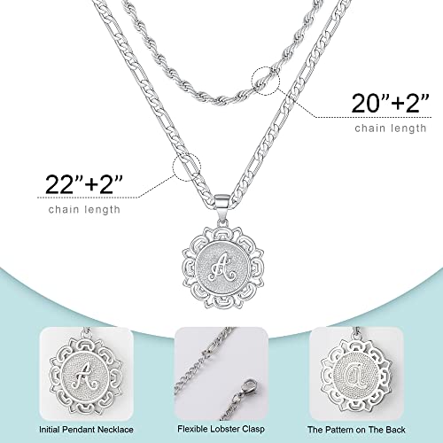 Luxejew Silver Initial Necklaces For Women Men,Stainless Steel Rope Chain Figaro Chain Initial Mens Necklace Letter Pendant Initial V Necklace For Men Women Layered Silver Necklace For Women Men #TOP3
