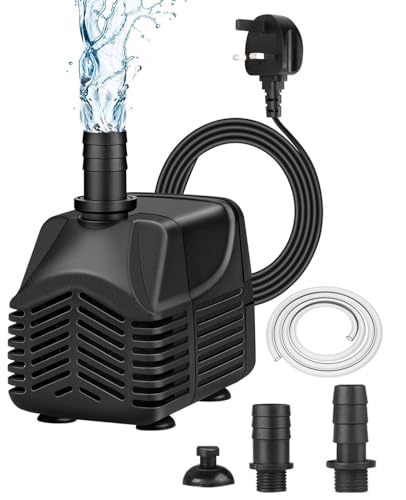 Submersible Water Pump, 25W (400GHP 1000L/H) Submersible Pump,Ultra-Quiet Water Pump 2 nozzles 1.5M Hose 2m High Lift, for Fountain Pumps, Fish Tank,Pond, Hydroponics