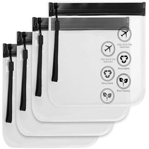 LINKIM BOLLY 4 Pcs Clear TSA Approved Security Toiletry Bag with Sealing Strip 20 x 20cm Cosmetic Pouch Makeup Bags for Women(Black) Cover