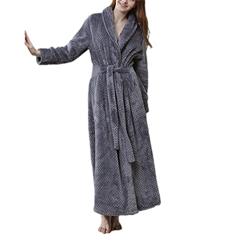 Peignoir de bain flanelle femme long vêtement de nuit polaire gris XL