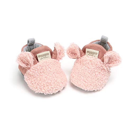 Pantufas de bebê para pré-andar, tênis de lã para meninos e meninas, rosa, 6-12 Meses