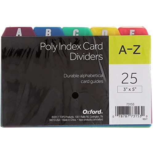 Oxford Poly Index Card Guide Set, 3 x 5 Inches, A-Z, 1/5 Inch Cut Tabs, Assorted Colors, 25 per Set, Sold as 4 Pack (73153) - Thumbnail 5
