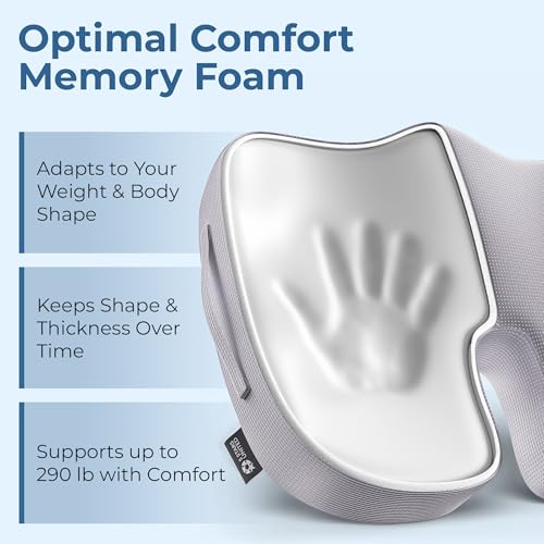 5 STARS UNITED Seat Cushion for Tailbone Pain Relief – Large Memory Foam Lifting Pillow for Coccyx, Hip, Sciatica & Post-Surgery Recovery – Wheelchair, Car, Desk, Gaming & Office Chairs, Light Gray - Thumbnail 4