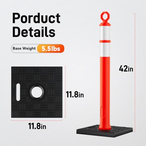 [6 Pack] HiGiant 42\'\' Traffic Delineator Posts with Reflective Strips, Orange Delineator Post Cones for Parking Lots, Construction Zones, Road Closures - Thumbnail 5