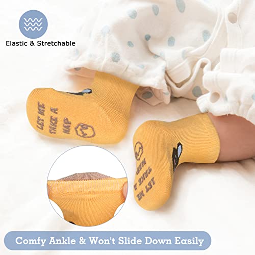 Snawowo Funny Newborn Baby Socks With Grip, 7 Unique Pairs, Cute Gender Neutral Gift For Baby Shower & Baby Registry Search, Animal Charter Themed, Non Slip Infant Socks For Girl Boy 0-6Months Unisex #TOP3