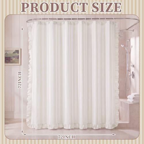 CrystalSylara Beige Striped Shower Curtain with Ruffle Edge Cotton Fabric Vintage Shower Curtain 72x72 Inches Country Style Bath Decoration for Farmhouse Bathroom by CrystalSylara - Used condition - Image 7