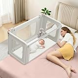JAZSH 3 in 1 Baby Bassinet, Basinet Bedside Sleeper with Mosquito Net and Soft Mattress, Storage Bag, Foldable Bed Rail with Child Lock Suitable for Twin, Full, Queen, King Size, Gray