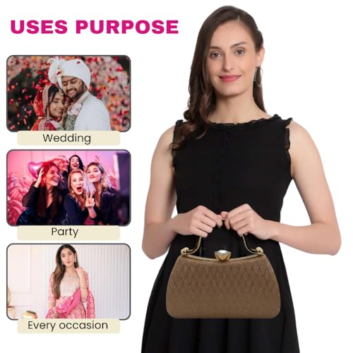Image of SLARA Women's Evening Clutch Bag for Women, Glitter Pattern, Crystal Clasp Handbag, Perfect for Weddings, Parties, and Special Events