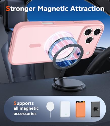Image of FNTCASE for iPhone 17 Pro Case: Matte Magnetic Phone Cases with Screen Protector Compatible with Magsafe Slim Anti Yellowing Rugged Shockproof Protective Translucent Cell Phone Cover (C-Pink)