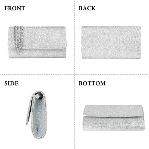 OSDUE Kettentasche, Clutch Damen, Glitzer Abendtasche, Elegante Envelope Tasche Kettentasche Schultertaschen für Hochzeit Party Freizeit Date, Muttertagsgeschenke für Mama (Silber)